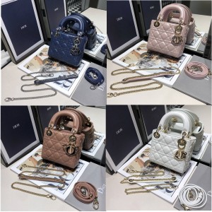 dior官网女包价格迪奥代购双肩带LADY三格迷你手提包戴妃包