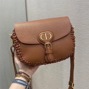 迪奥官网女包批发编织饰边代购中号 DIOR BOBBY 手袋马鞍包M9319