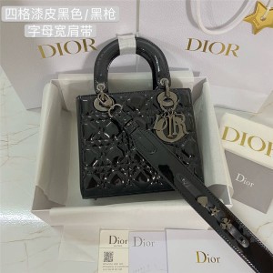 迪奥官网正品代购漆皮枪色LADY DIOR MY ABCDIOR 手袋M0538