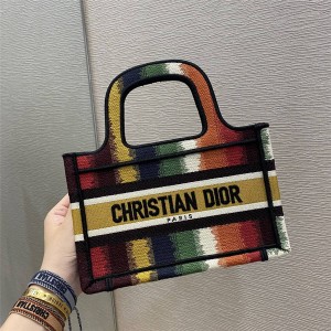 dior官方网站迪奥正品D-Stripes 图案刺绣迷你 BOOK TOTE 手袋