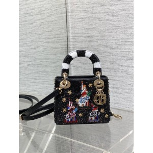 dior官网女包迪奥Lady最新限量女神重工珠子刺绣三格戴妃包