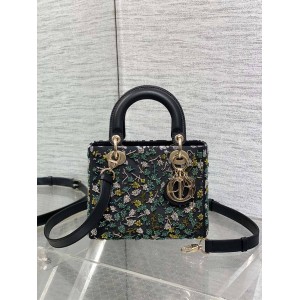 dior美国官网迪奥Lady最新限量版重工珠子树叶刺绣四格戴妃包