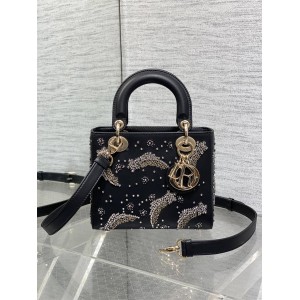 dior香港官网迪奥Lady最新限量版重工流星珠子刺绣四格戴妃包