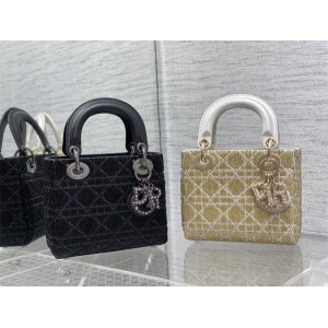 迪奥手提包DIOR Lady最新限量版手工珠子三格戴妃包