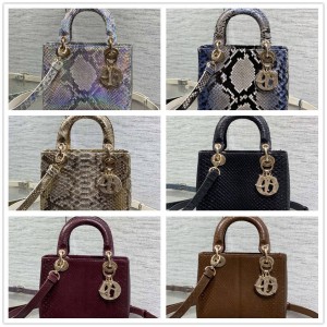 dior官网女包迪奥Lady珍稀蛇皮四格戴妃包