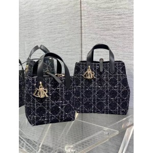 DIOR迪奥M2835/M2836 Toujours 小号/中号竖版菜篮子手提包（粗花呢）