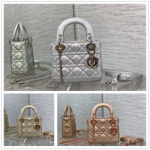 迪奥官网 M0505 迷你 Lady Dior 手袋（金属色三格戴妃包）