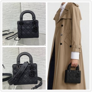 迪奥 M0505/M0538 迷你/小号 Lady Dior My ABC 三格/四格戴妃包（磨砂黑）