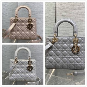 迪奥官网女包 M0565 中号 Lady Dior 五格戴妃包（珠光）