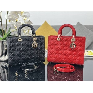 DIOR迪奥包包价格 M0566 LADY 七格大号翻盖戴妃包（漆皮）