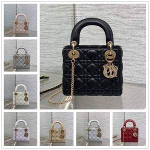 迪奥美国官网 M0505 Lady Dior 迷你三格戴妃包（钻扣）
