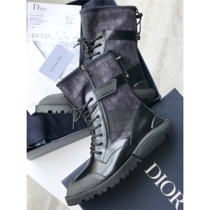 Dior/迪奥中文官网男靴3D印花真皮拼接老花高帮中筒短靴